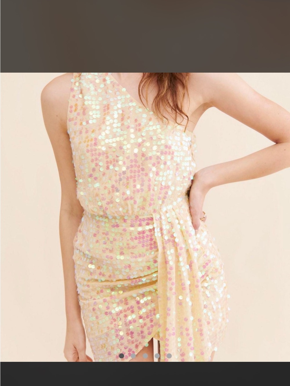 SAYLOR Iridescent Sequin One-Shoulder Mini Dress in Ivory-Pearl